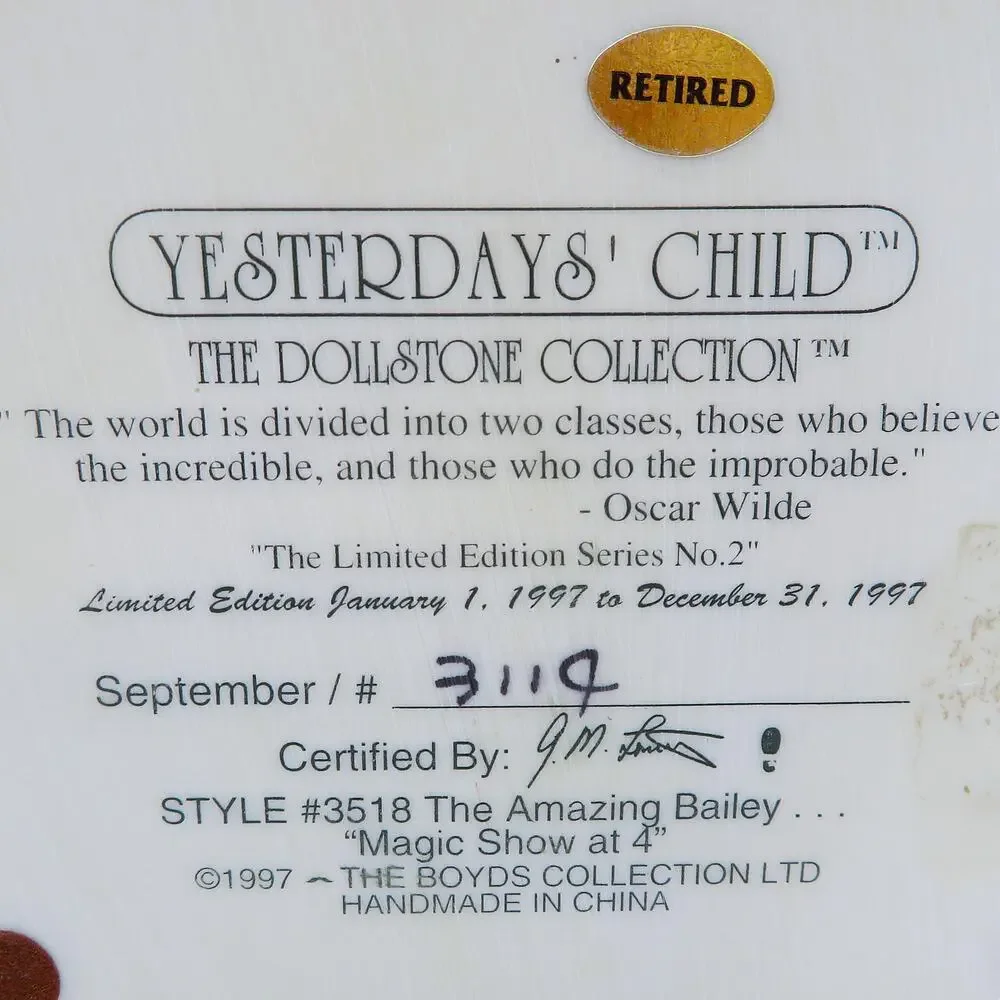 Boyds Bears Yesterdays Child The Amazing Bailey Magic Show Dollstone Collection